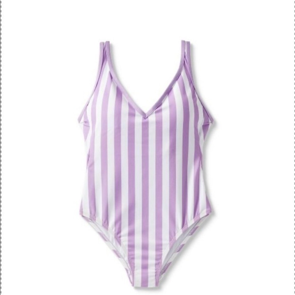 New Kona Sol 14W Lavender Purple Striped Retro Swimsuit- One Piece NWT